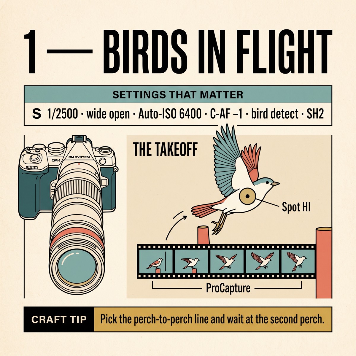 Field card infographic: Birds in Flight