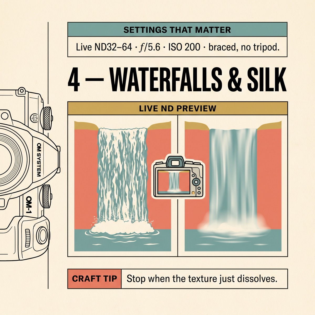 Field card infographic: Waterfalls & Silk